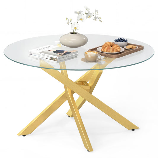 Glass Coffee Table Round Clear Center Table with Tempered Glass Top