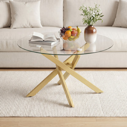Glass Coffee Table Round Clear Center Table with Tempered Glass Top