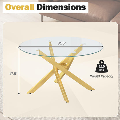 Glass Coffee Table Round Clear Center Table with Tempered Glass Top