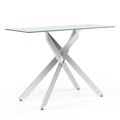 Glass Console Table Modern Entryway Table with Clear Tempered Glass Top-Silver