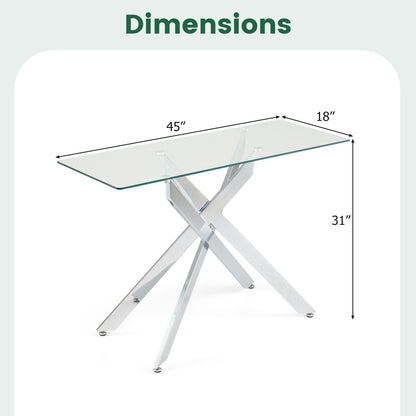 Glass Console Table Modern Entryway Table with Clear Tempered Glass Top-Silver