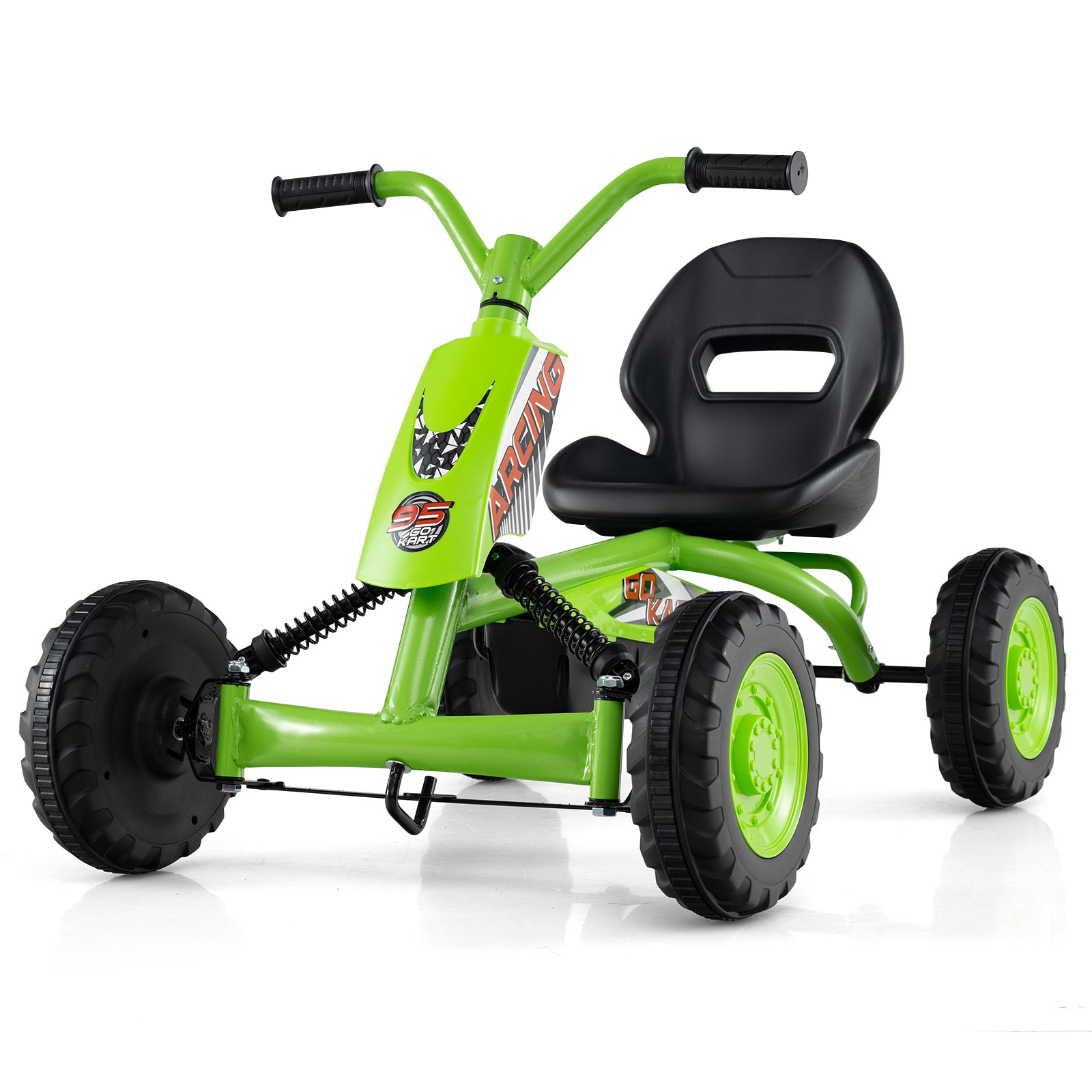 Go Kart for Kids 4 Wheel with Steering Handlebars and Adjustable Seat-Green