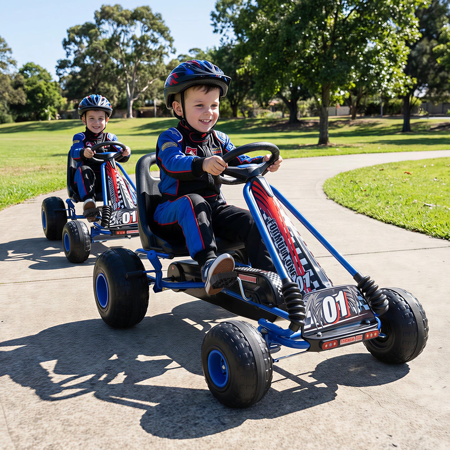 Go Kart for Kids 4 Wheels Pedal with Adjustable Seat and Multi-Terrain Wheels-Blue