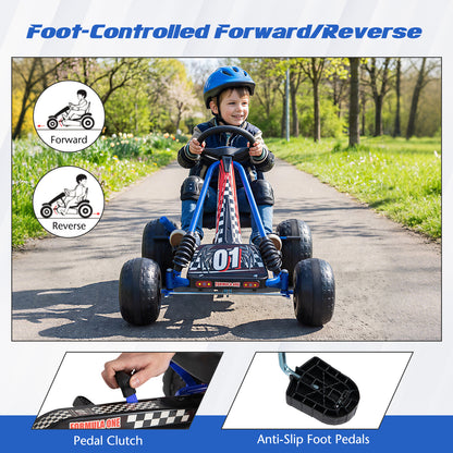 Go Kart for Kids 4 Wheels Pedal with Adjustable Seat and Multi-Terrain Wheels-Blue