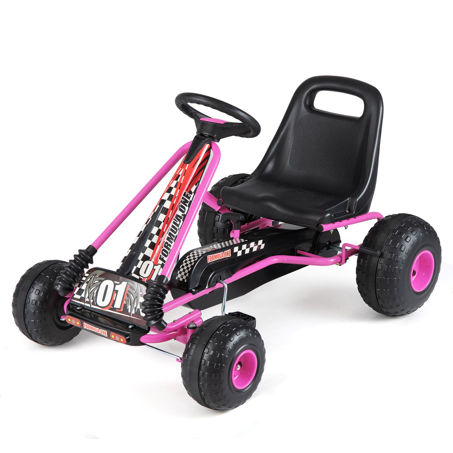 Go Kart for Kids 4 Wheels Pedal with Adjustable Seat and Multi-Terrain Wheels-Pink