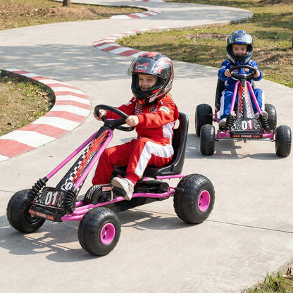 Go Kart for Kids 4 Wheels Pedal with Adjustable Seat and Multi-Terrain Wheels-Pink