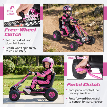 Go Kart for Kids 4 Wheels Pedal with Adjustable Seat and Multi-Terrain Wheels-Pink