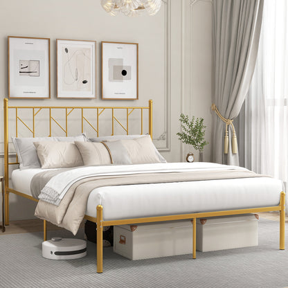 Twin/Full Size Metal Platform Bed Frame with Vintage Headboard-Full Size