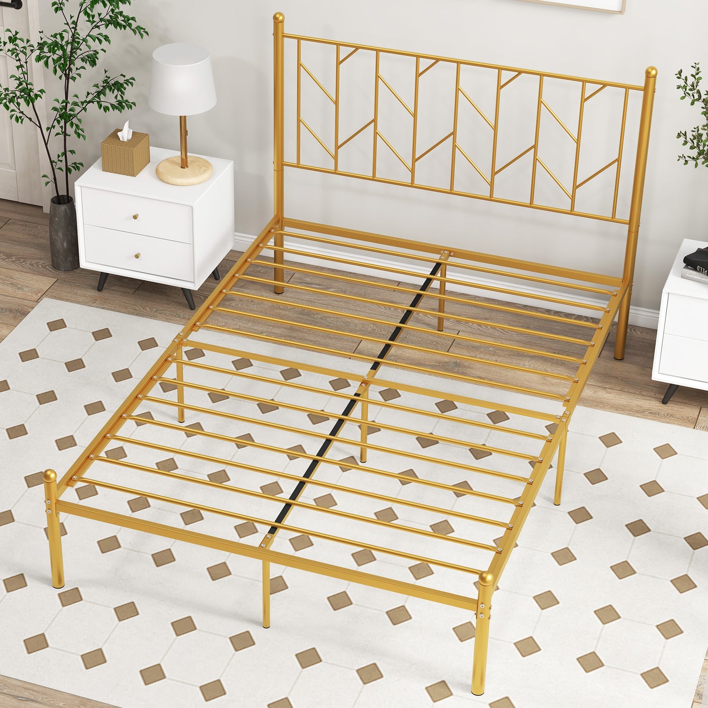 Twin/Full Size Metal Platform Bed Frame with Vintage Headboard-Full Size