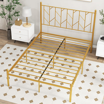 Twin/Full Size Metal Platform Bed Frame with Vintage Headboard-Full Size