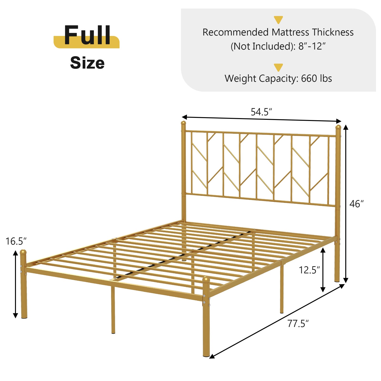 Twin/Full Size Metal Platform Bed Frame with Vintage Headboard-Full Size