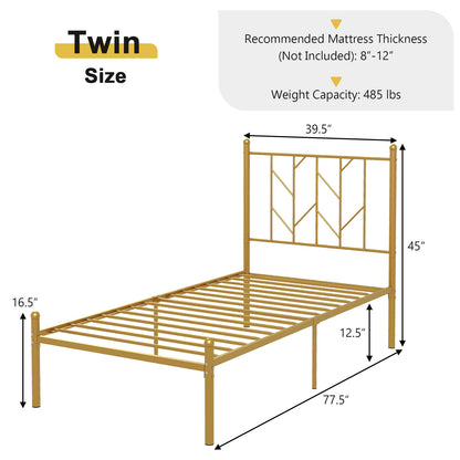 Twin/Full Size Metal Platform Bed Frame with Vintage Headboard-Twin Size