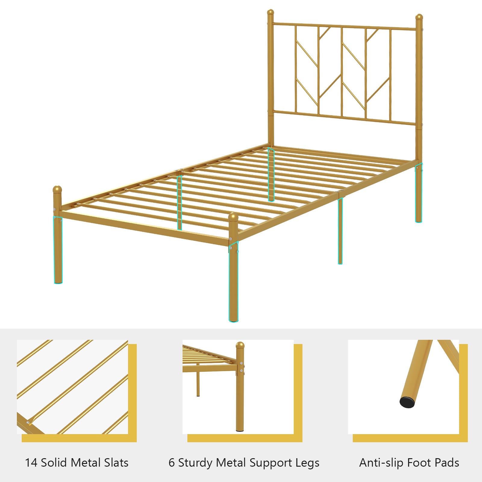 Twin/Full Size Metal Platform Bed Frame with Vintage Headboard-Twin Size