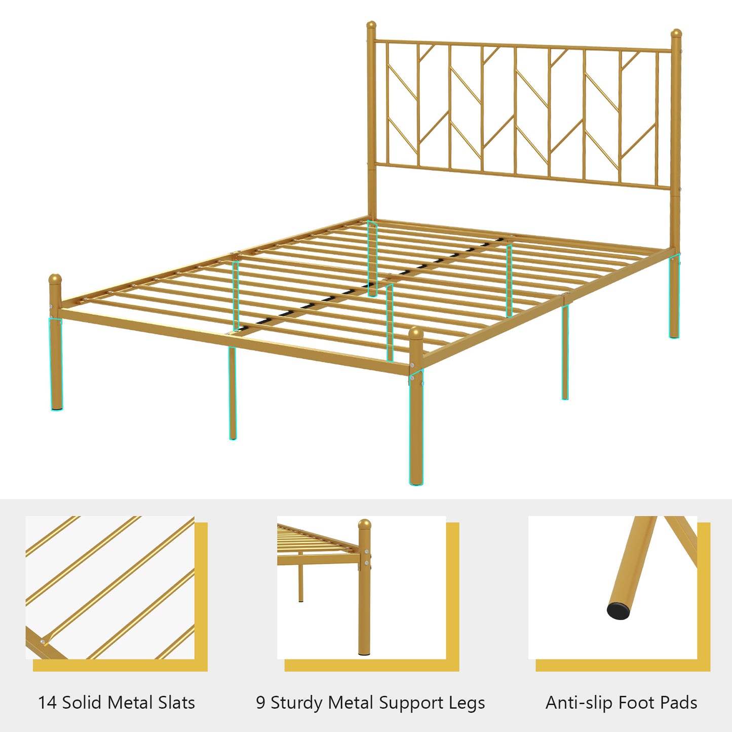 Twin/Full Size Metal Platform Bed Frame with Vintage Headboard-Full Size