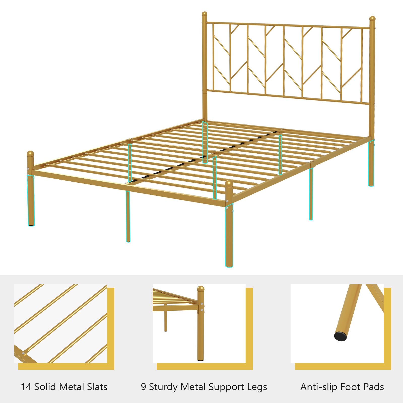 Twin/Full Size Metal Platform Bed Frame with Vintage Headboard-Full Size