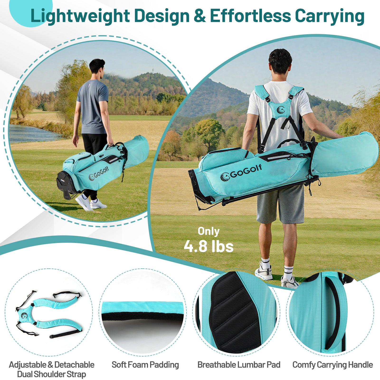 Golf Stand Bag Lightweight Golf Bag with 8 Way Top Dividers and 5 Zippered Pockets-Blue