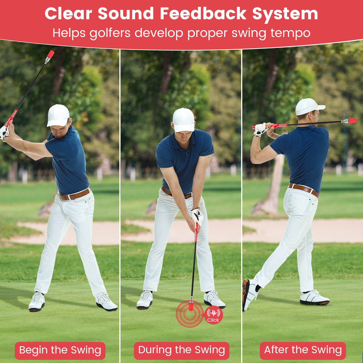 Golf Swing Trainer Click Stick Swing Training Aid for Speed Flexibility Balance-Red