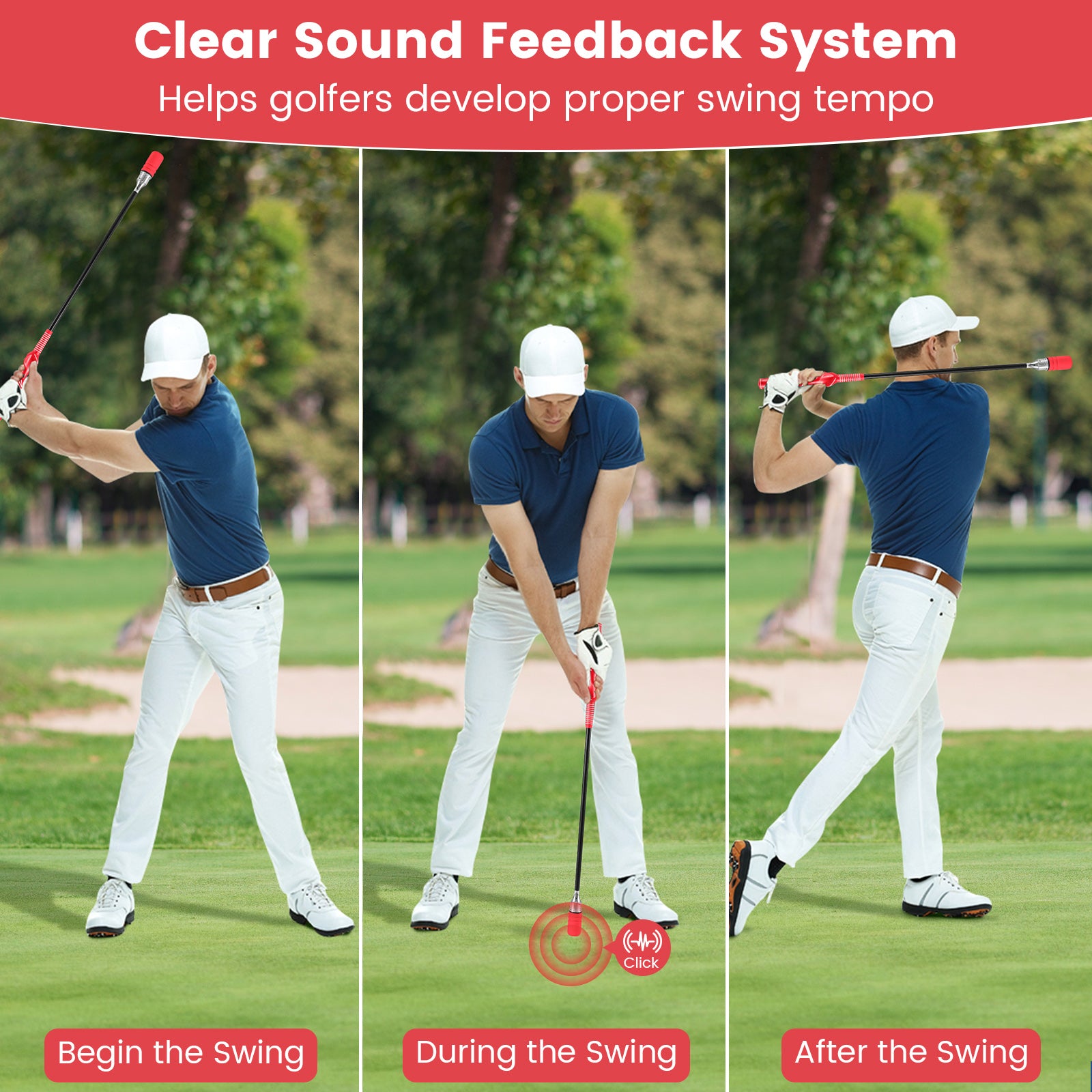 Golf Swing Trainer Click Stick Swing Training Aid for Speed Flexibility Balance-Red