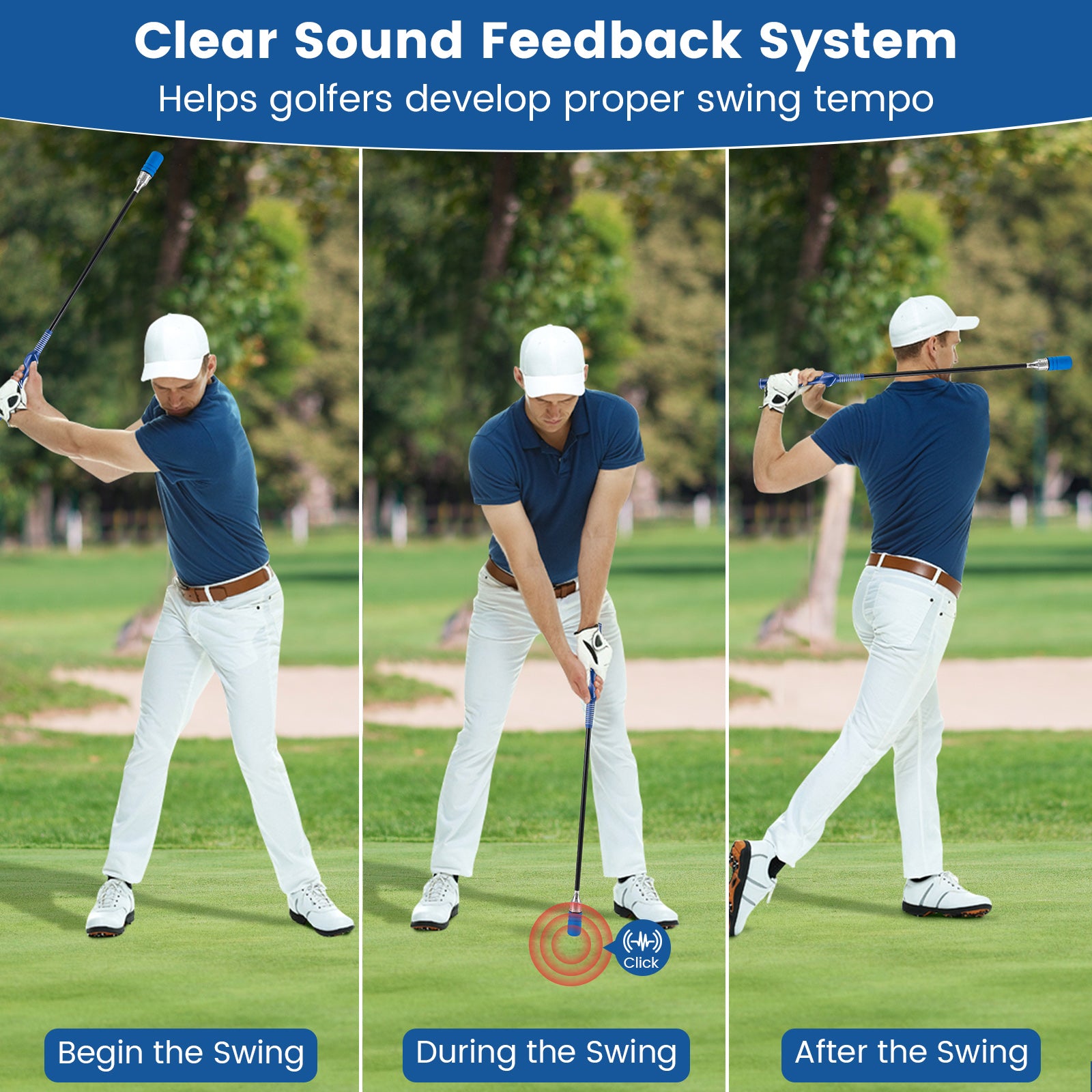 Golf Swing Trainer Click Stick Swing Training Aid for Speed Flexibility Balance-Blue