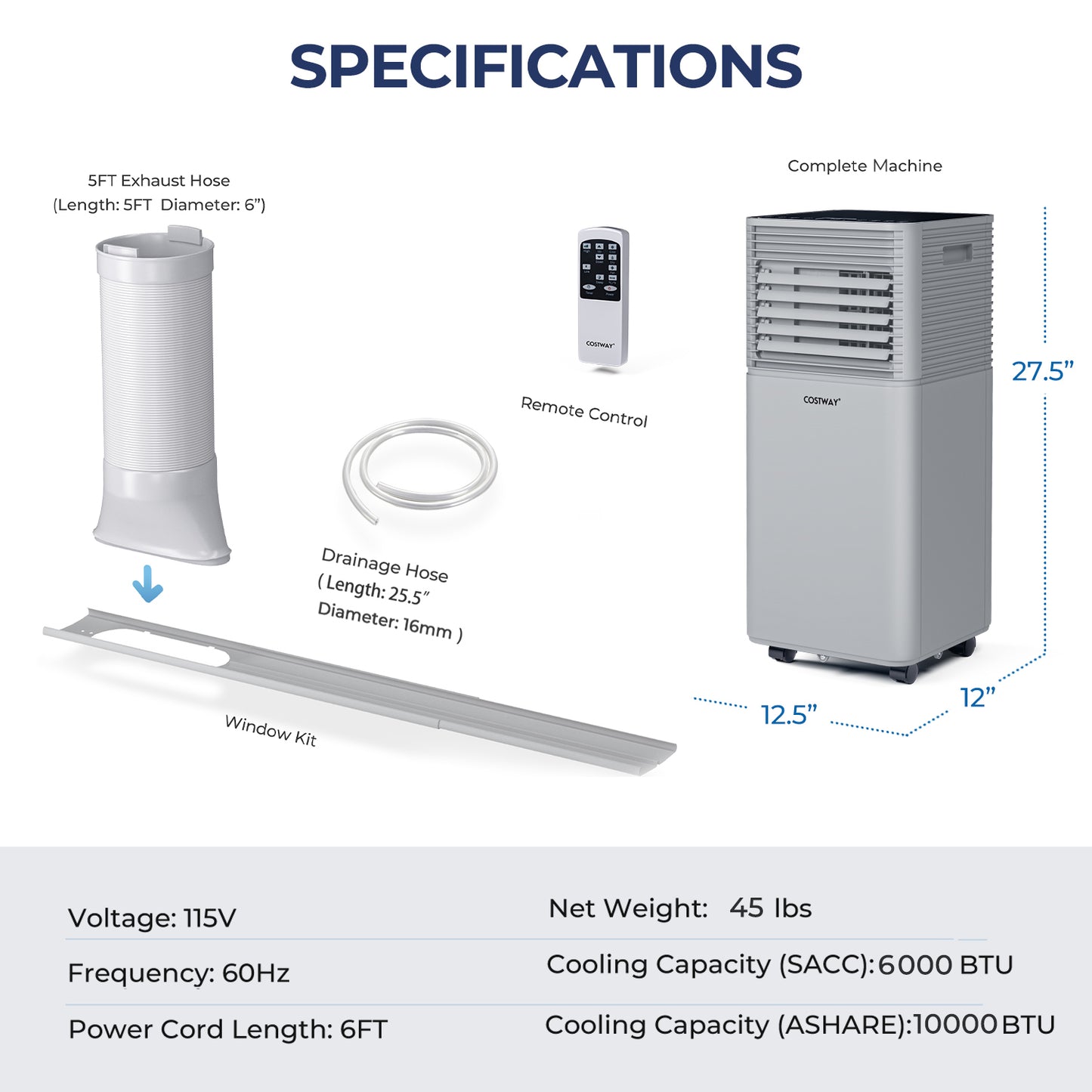 10000 BTU Air Cooler with Fan and Dehumidifier Mode-Gray - Gray