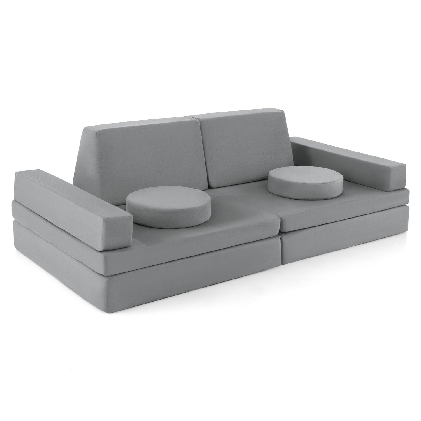10-Piece Kids Play Couch Sofa with Portable Handle-Blue - Gray