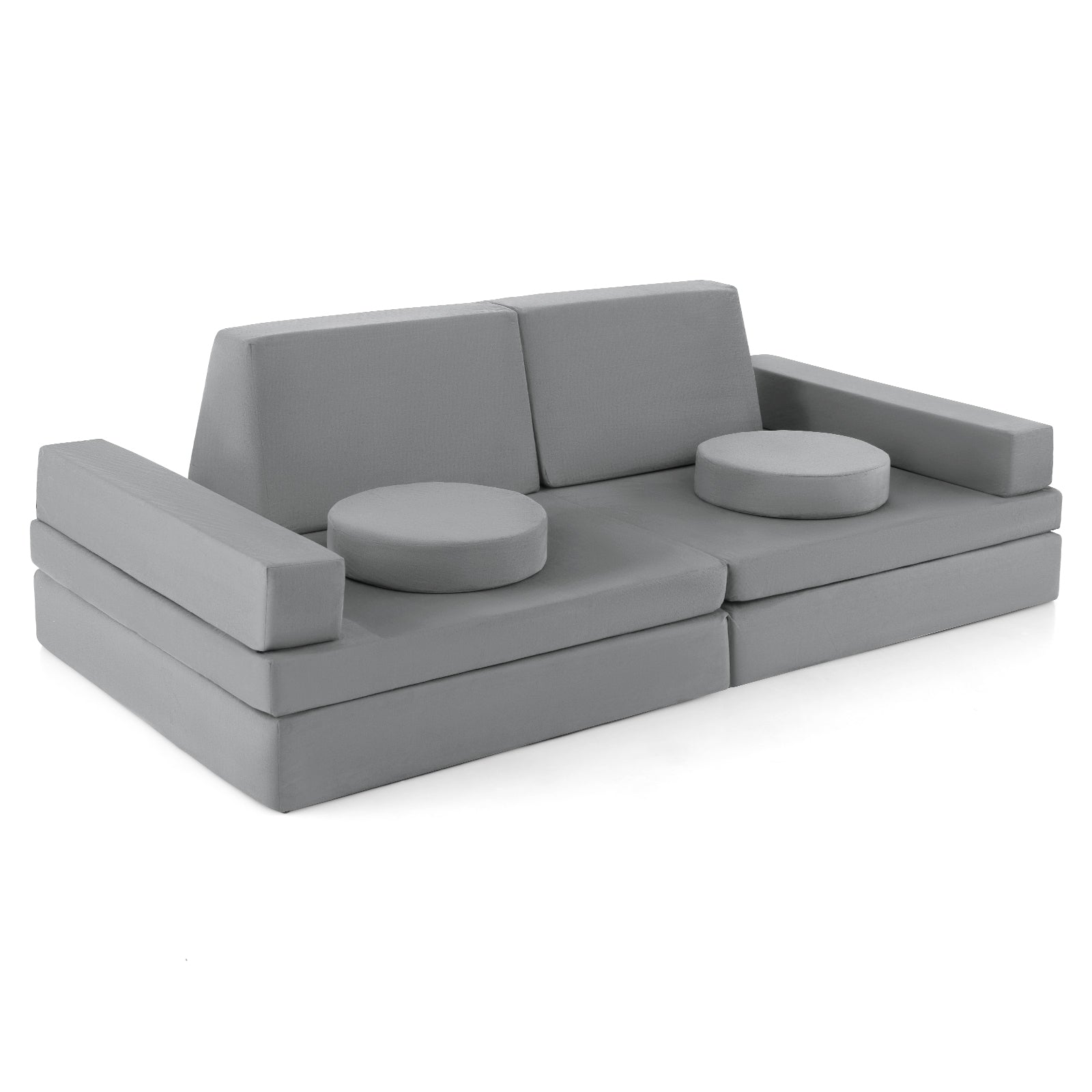 10-Piece Kids Play Couch Sofa with Portable Handle-Blue - Gray
