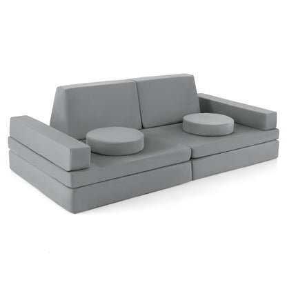 10-Piece Kids Play Couch Sofa with Portable Handle-Blue - Gray