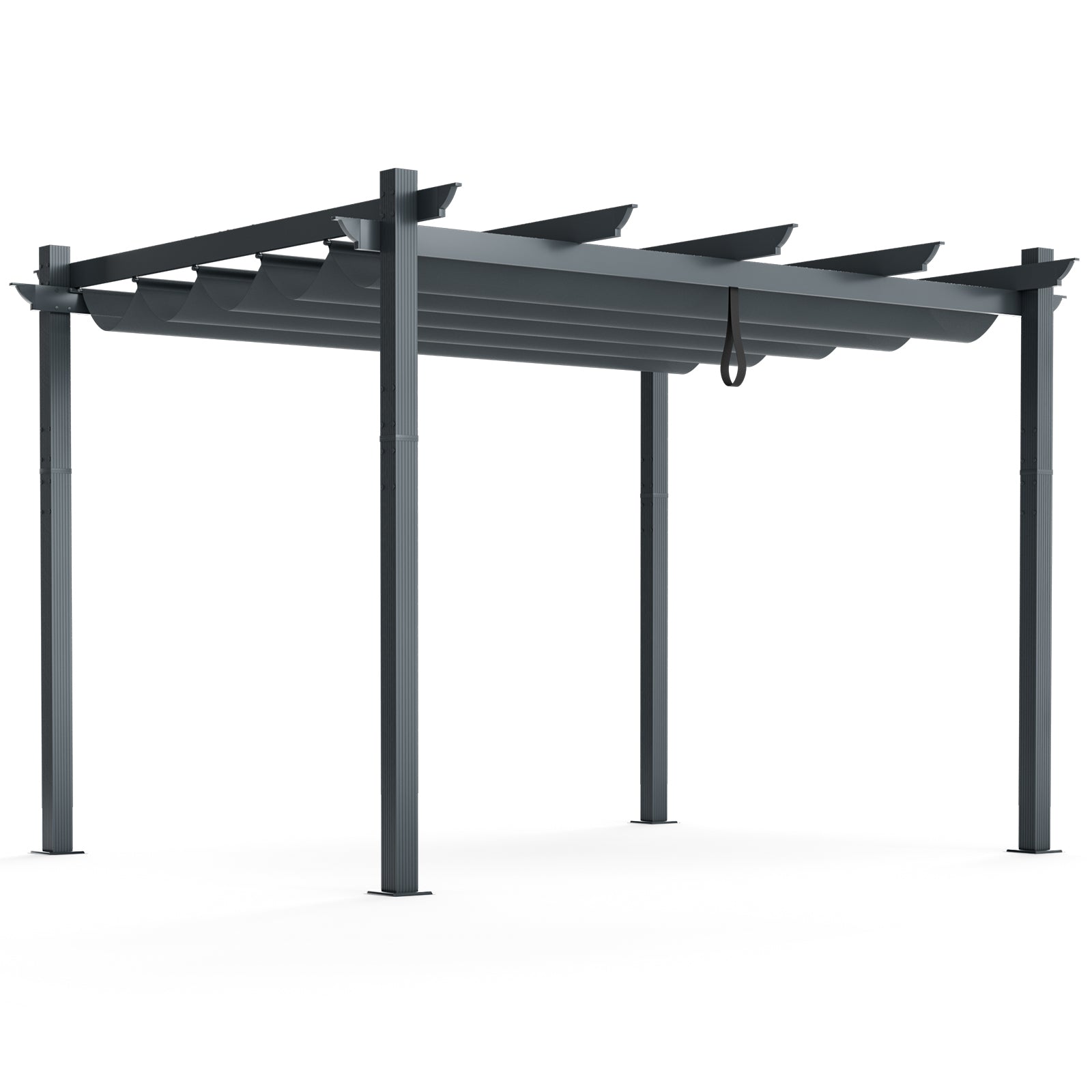 10 x 12 Feet Outdoor Aluminum Retractable Pergola Canopy Shelter Grape Trellis-Coffee - Gray
