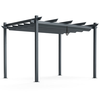 10 x 12 Feet Outdoor Aluminum Retractable Pergola Canopy Shelter Grape Trellis-Coffee - Gray