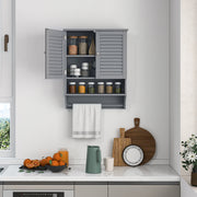 2-Doors Bathroom Wall-Mounted Medicine Cabinet with Towel Bar-Gray