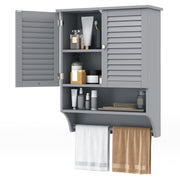 2-Doors Bathroom Wall-Mounted Medicine Cabinet with Towel Bar-Gray