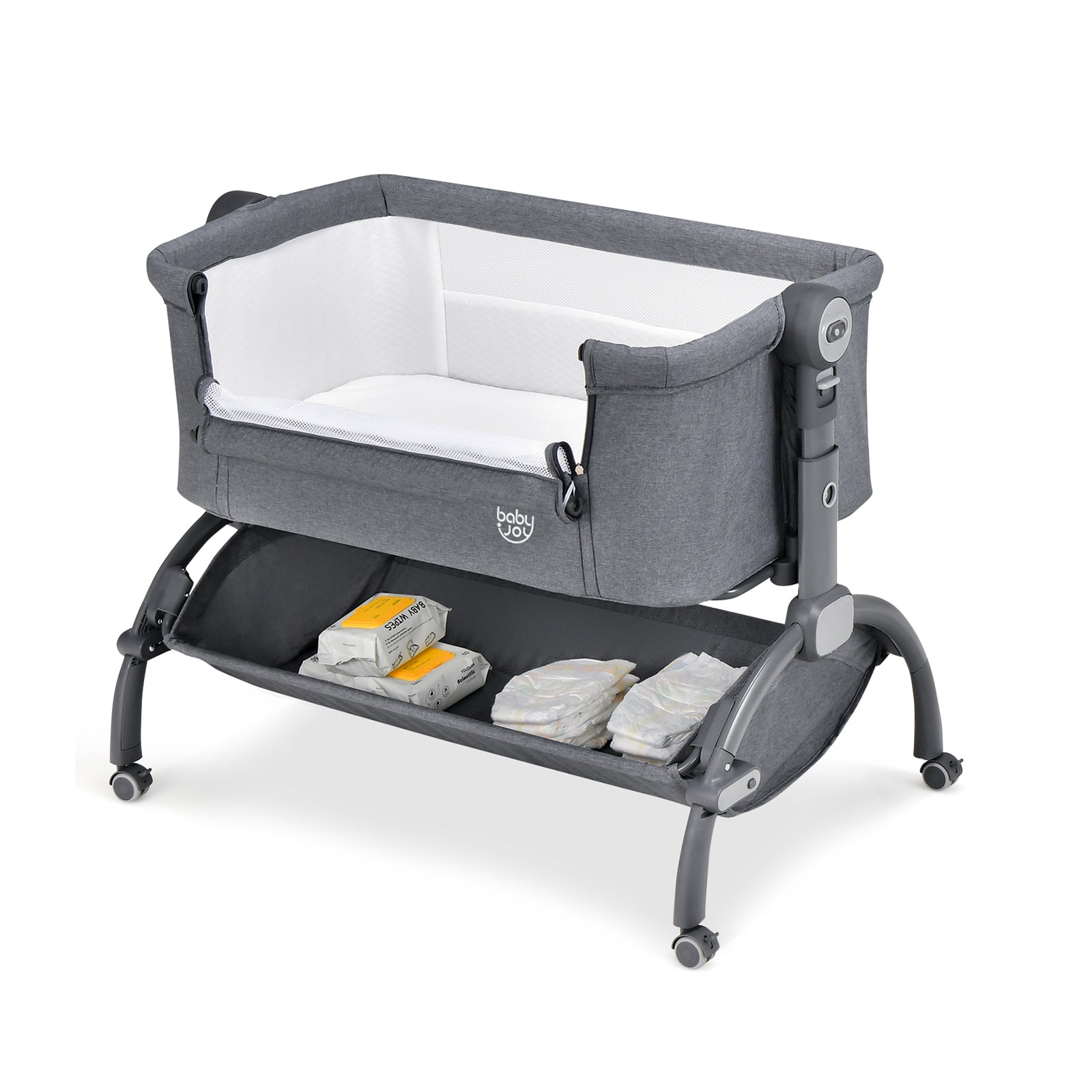 3-in-1 Baby Bassinet with Double-Lock Design and Adjustable Heights-Beige - Gray
