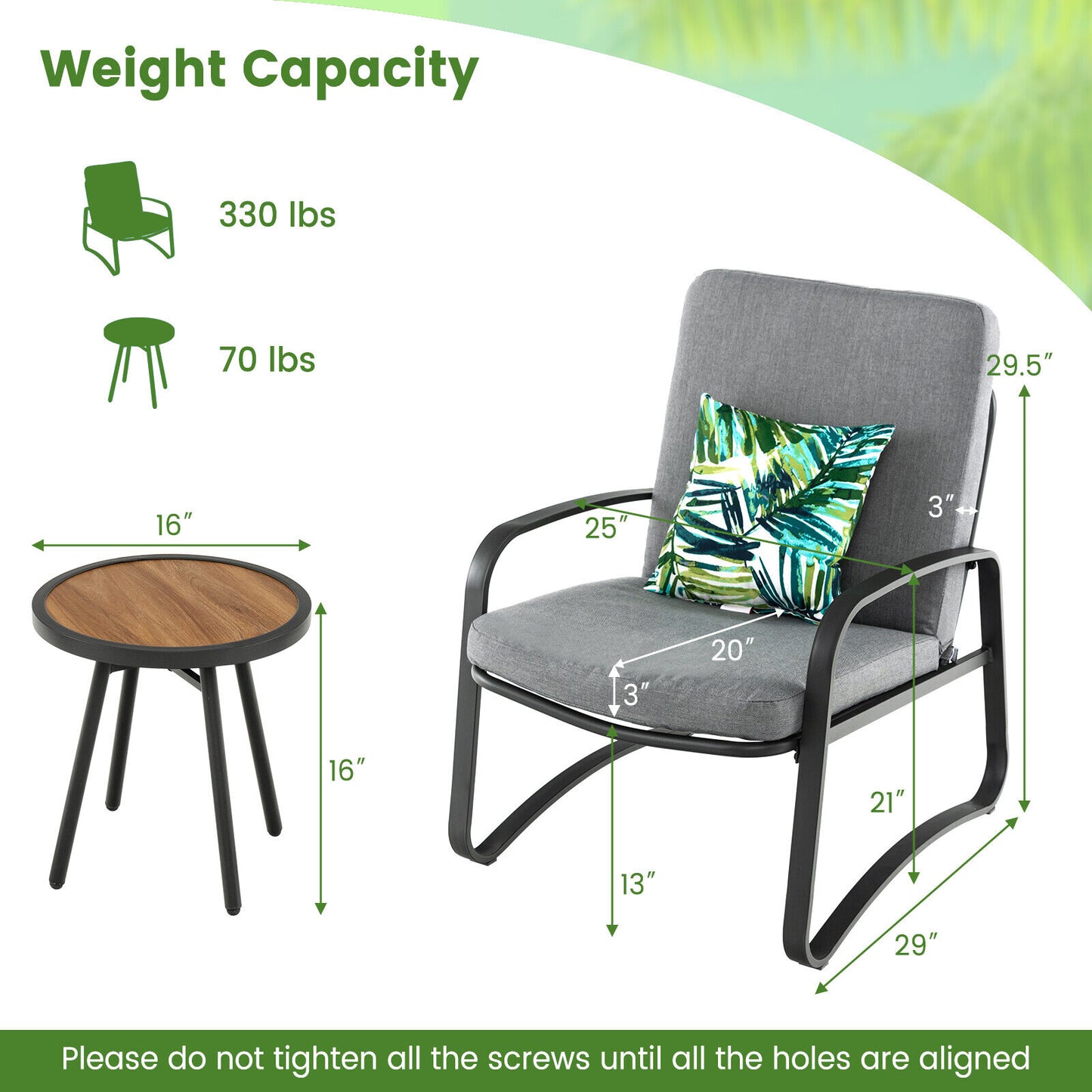 3 Pieces Patio Bistro Conversation Set with Waterproof DPC Tabletop