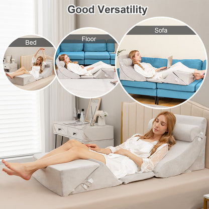6 Pieces Bed Wedge Pillow Set for Neck Back and Leg Pain Relief-Gray
