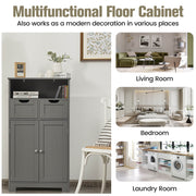 Bathroom Wooden Side Cabinet  with 2 Drawers and 2 Doors-Gray