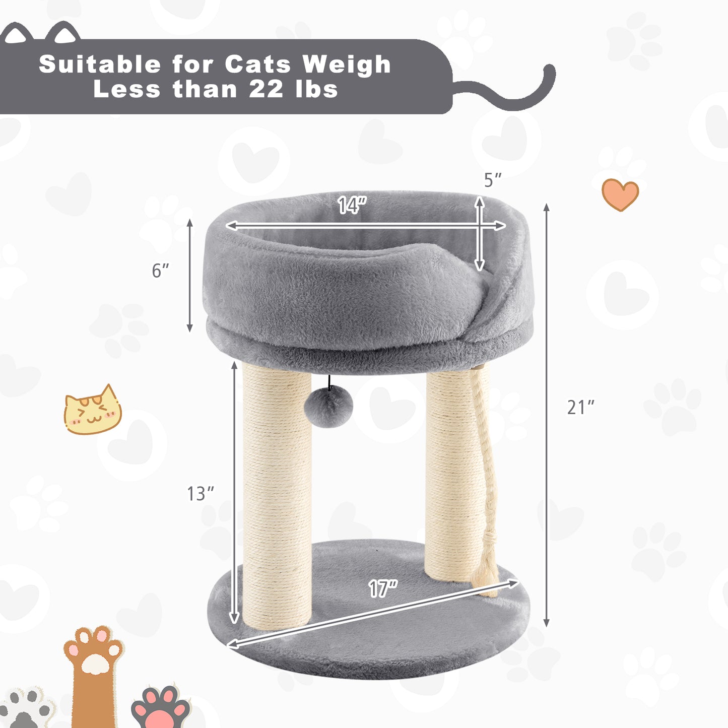 Cat Climbing Tree with Plush Perchs and Scratching Post-Gray