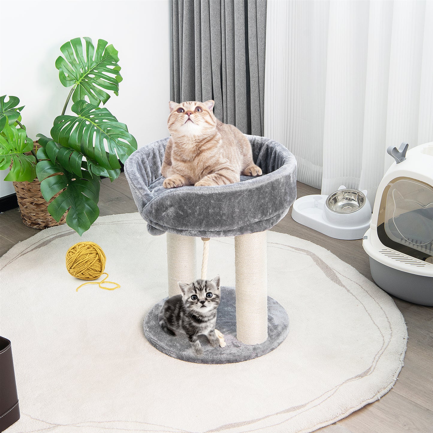 Cat Climbing Tree with Plush Perchs and Scratching Post-Gray