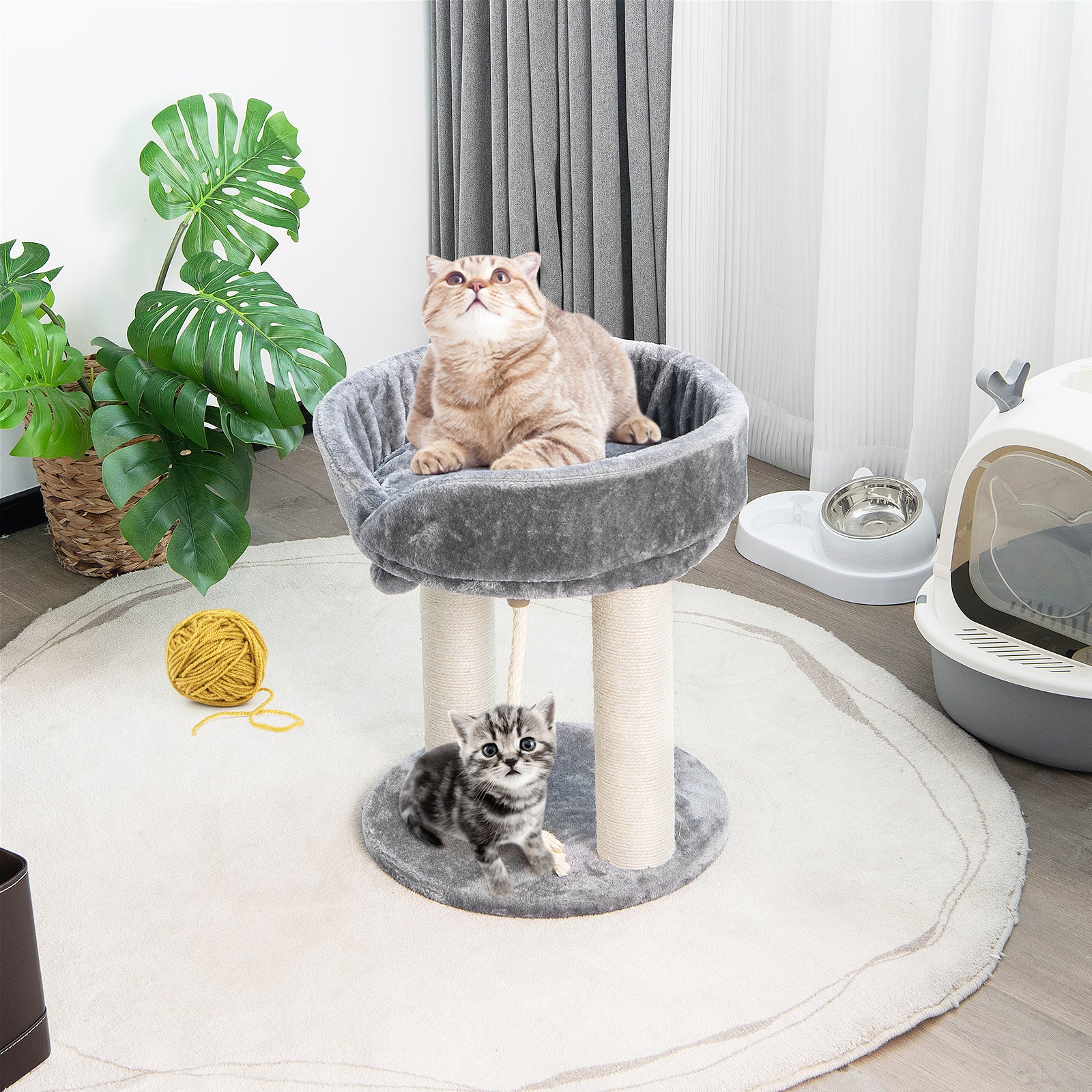 Cat Climbing Tree with Plush Perchs and Scratching Post-Gray