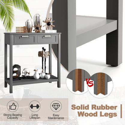 Narrow Console Table with Drawers and Open Storage Shelf-Gray