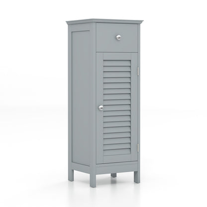 Woodern Bathroom Floor Storage Cabinet with Drawer and Shutter Door-Gray