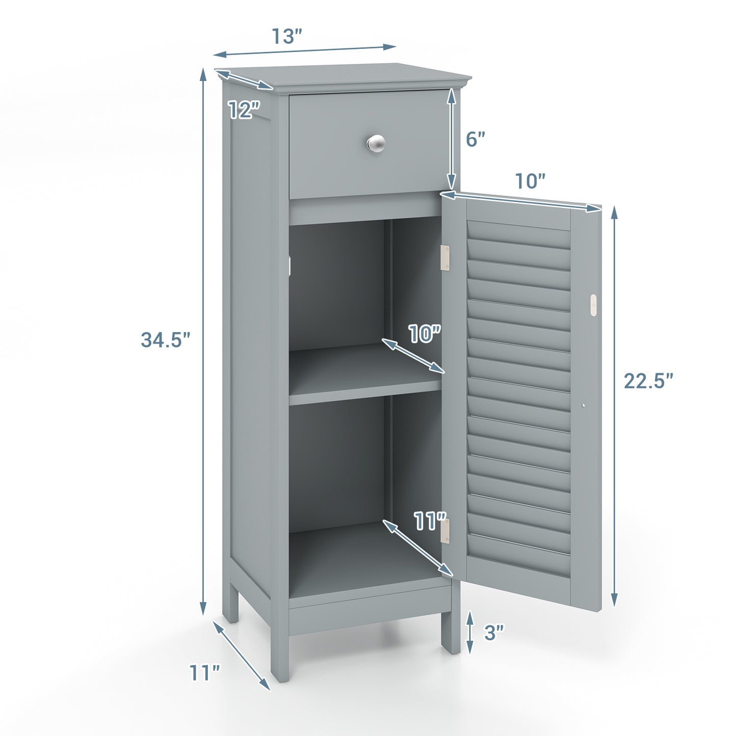 Woodern Bathroom Floor Storage Cabinet with Drawer and Shutter Door-Gray