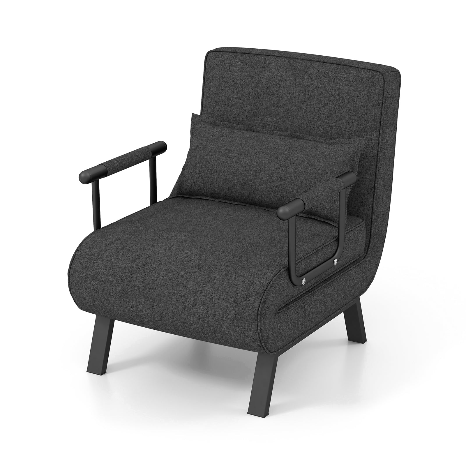 Folding 6 Position Convertible Sleeper Bed Armchair Lounge Couch with Pillow-Black - Gray