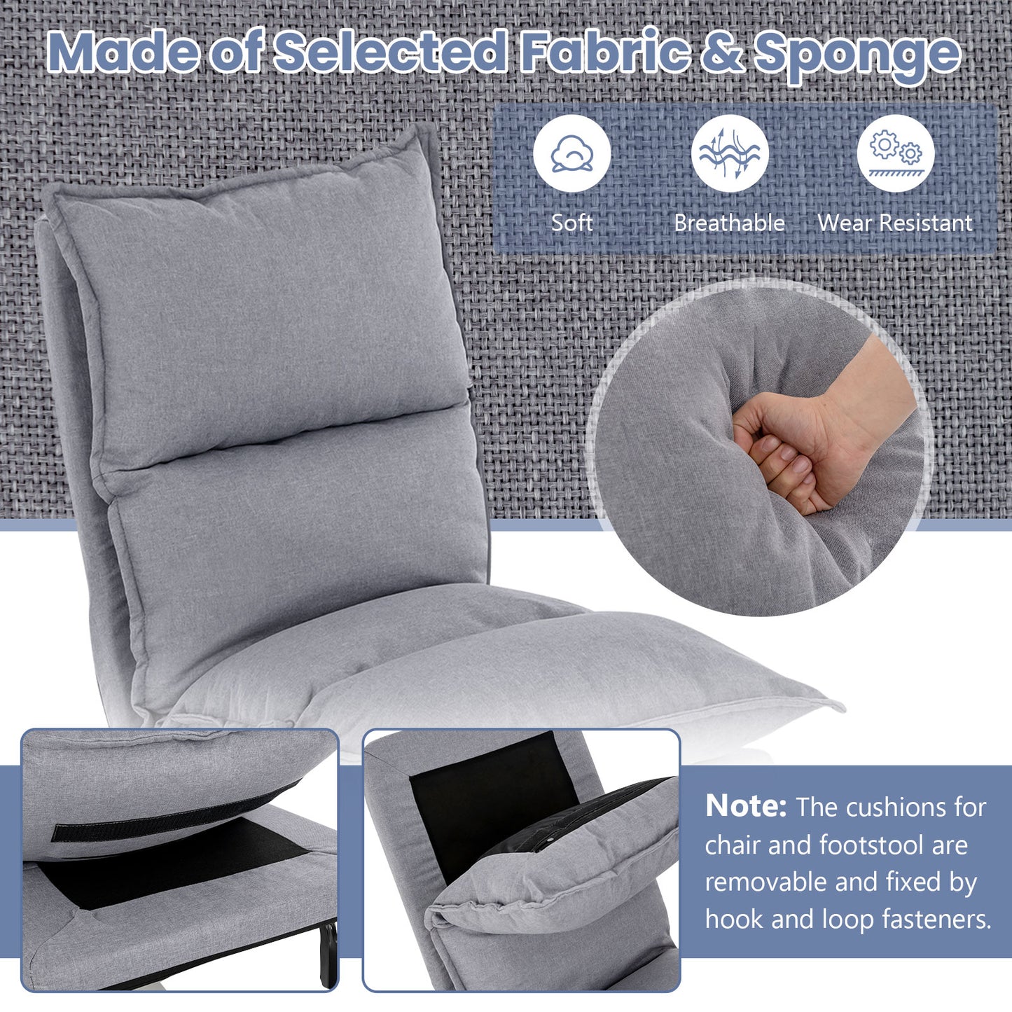 Modern Armless Accent Chair with Ottoman for Living Room-Gray