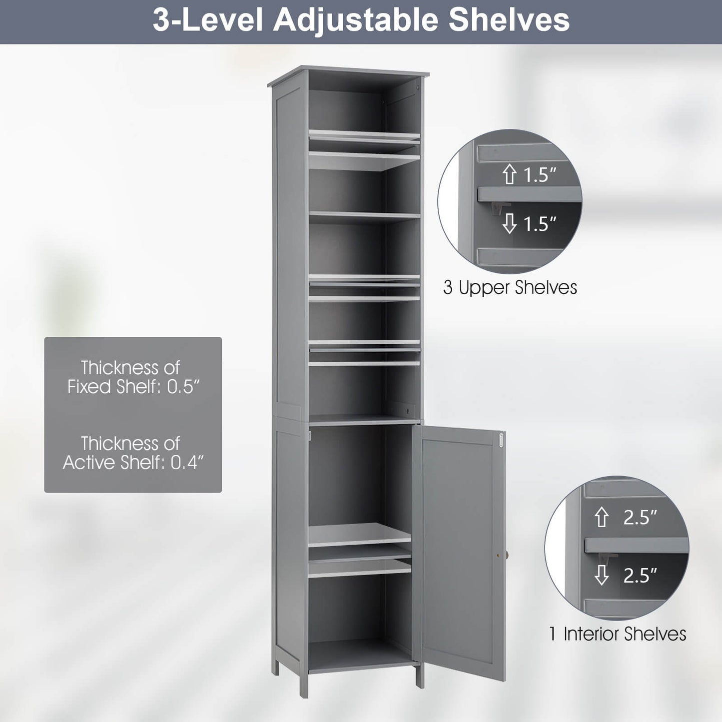 72 Inches Free Standing Tall Floor Bathroom Storage Cabinet