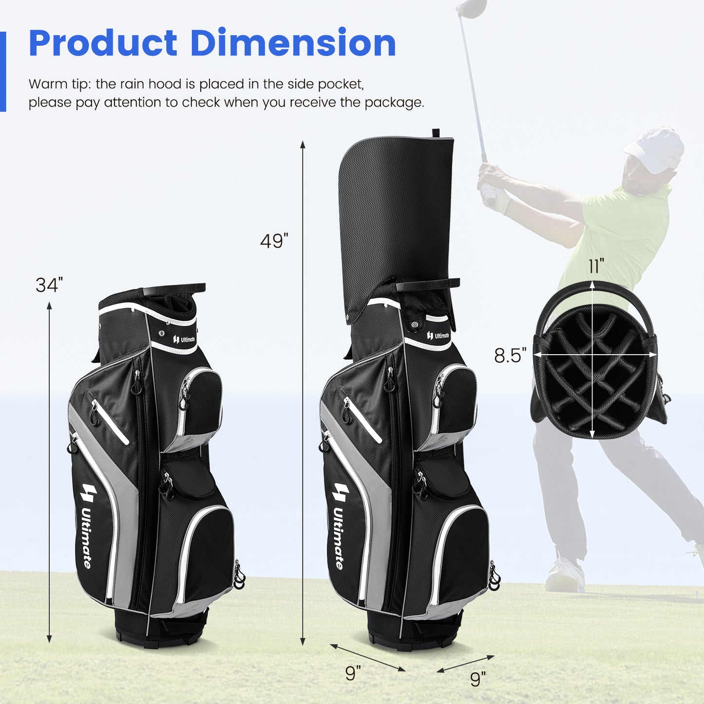 Golf Cart Bag with 14 Way Top Dividers