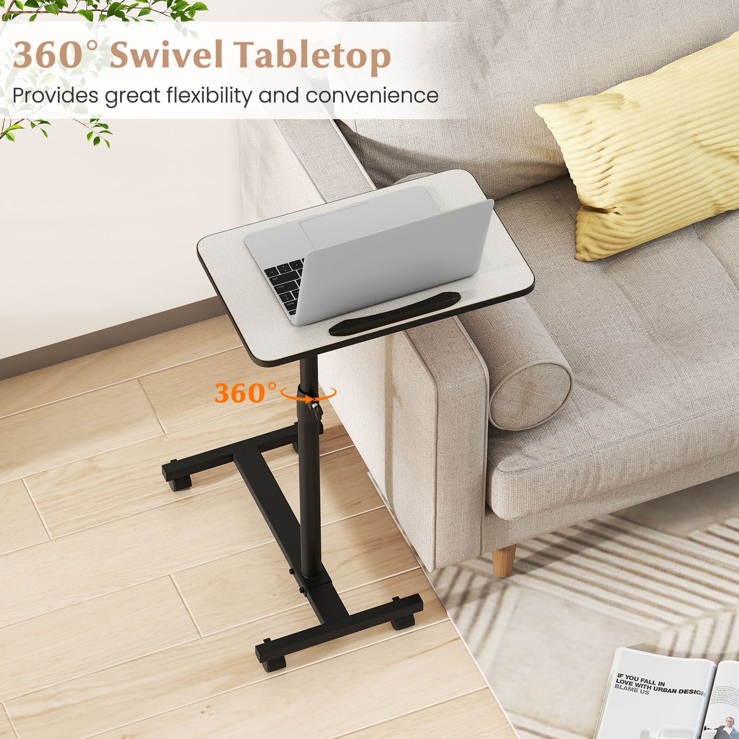 Gray Overbed Rolling Table Food Tray