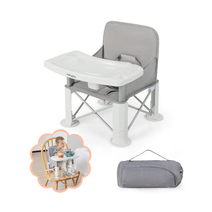 Portable Baby Booster Seat with Straps and Double Tray-Blue - Gray