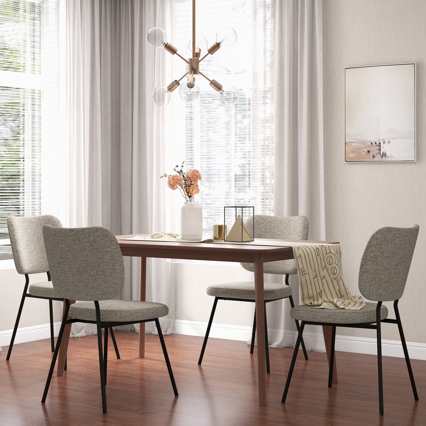 Set of 2 Modern Armless Dining Chairs with Linen Fabric-Gray