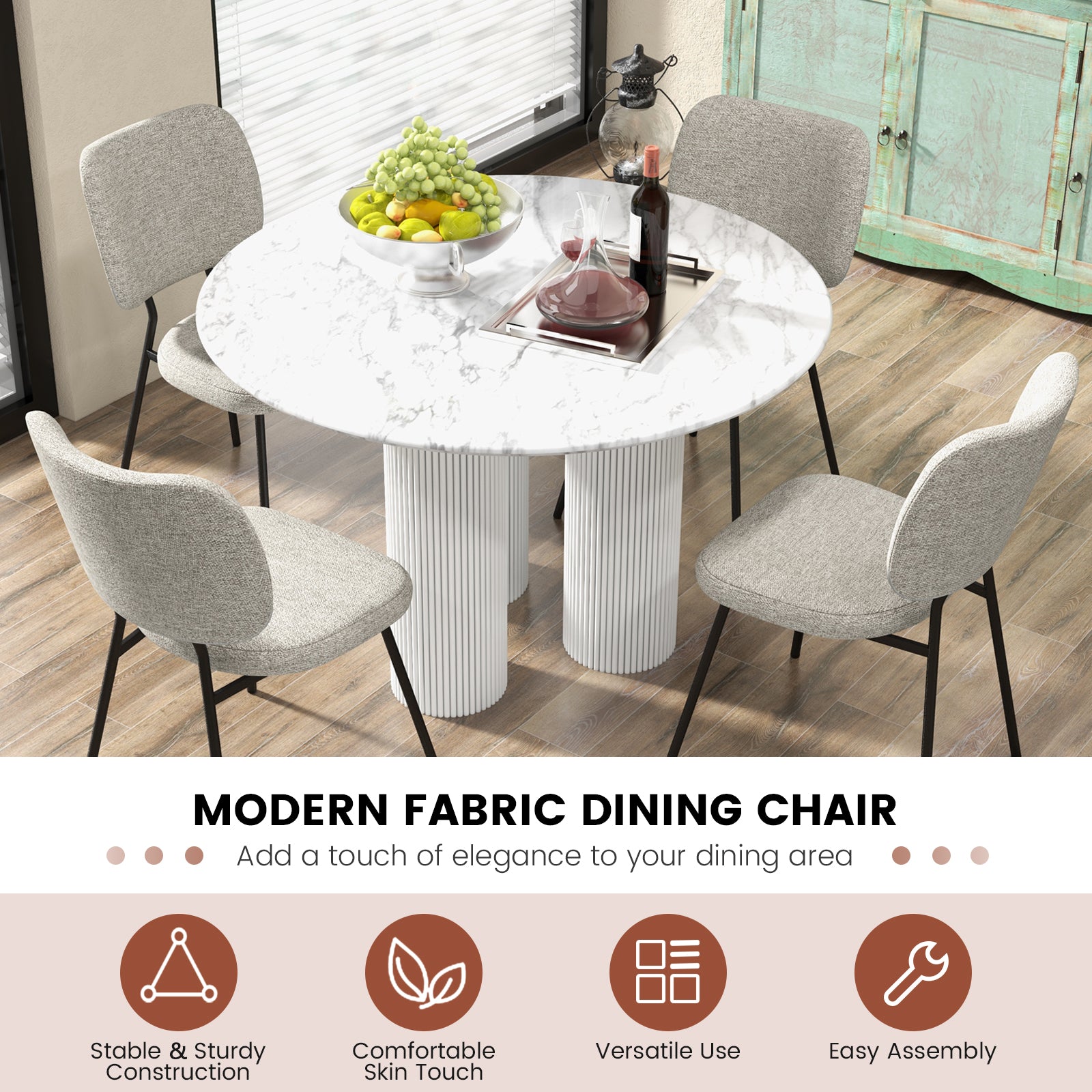 Set of 2 Modern Armless Dining Chairs with Linen Fabric-Gray