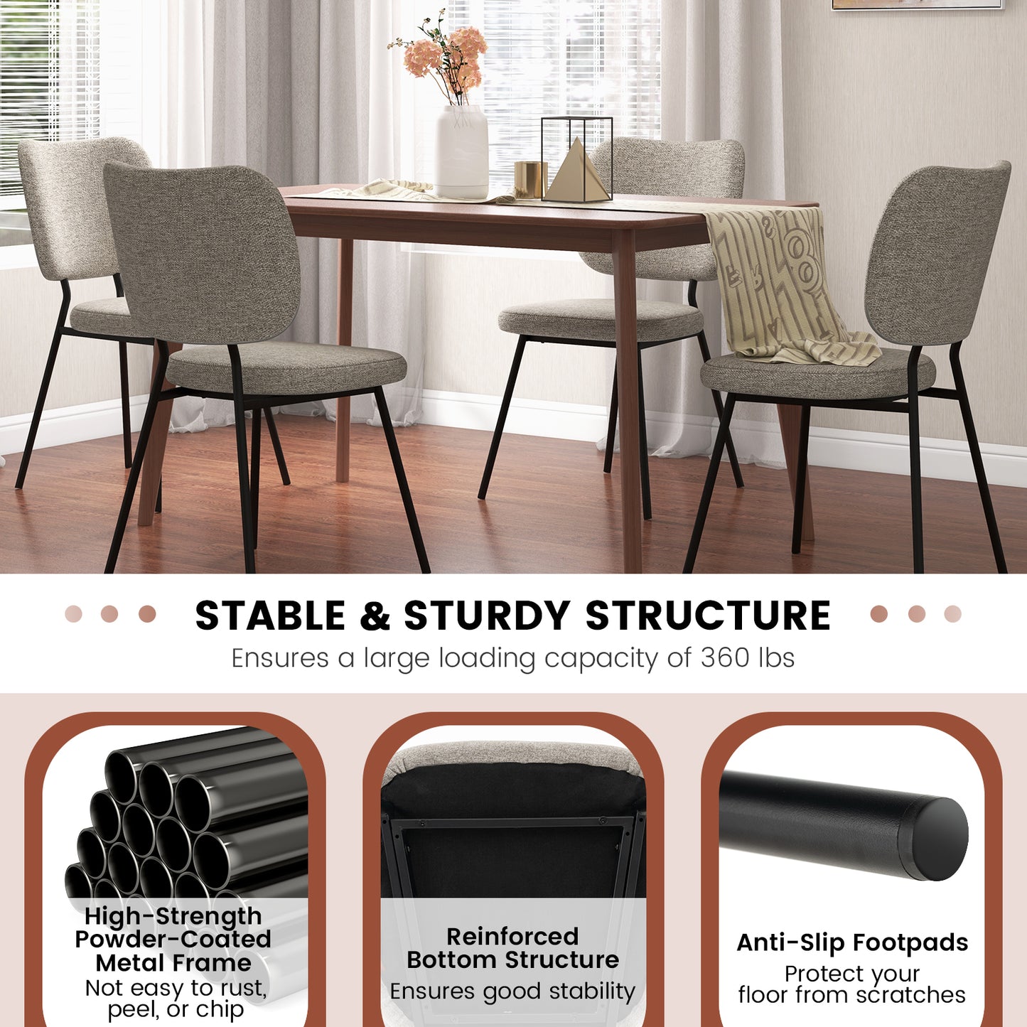 Set of 2 Modern Armless Dining Chairs with Linen Fabric-Gray